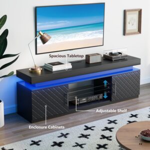TV Stand for 65 Inch TV, Entertainment Center with Power Outlet | RGB LED Lights, Large Storage Cabinets, Adjustable Glass Shelf, Media Console for Living Room, Bedroom, Black - Image 3