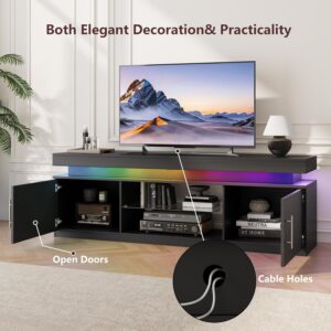 TV Stand for 65 Inch TV, Entertainment Center with Power Outlet | RGB LED Lights, Large Storage Cabinets, Adjustable Glass Shelf, Media Console for Living Room, Bedroom, Black - Image 4