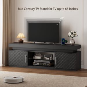 TV Stand for 65 Inch TV, Entertainment Center with Power Outlet | RGB LED Lights, Large Storage Cabinets, Adjustable Glass Shelf, Media Console for Living Room, Bedroom, Black - Image 6