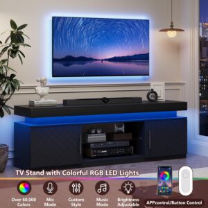TV Stand for 65 Inch TV, Entertainment Center with Power Outlet | RGB LED Lights, Large Storage Cabinets, Adjustable Glass Shelf, Media Console for Living Room, Bedroom, Black - Image 8