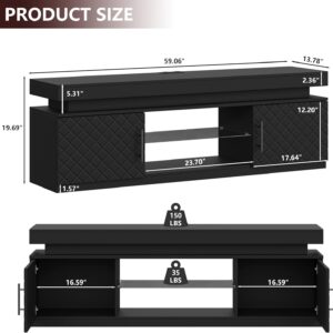 TV Stand for 65 Inch TV, Entertainment Center with Power Outlet | RGB LED Lights, Large Storage Cabinets, Adjustable Glass Shelf, Media Console for Living Room, Bedroom, Black - Image 9