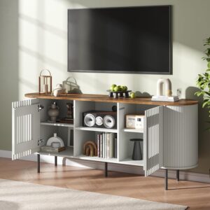 65 Inch TV Stand for TVs up to 75 Inch, Mid Century Modern Entertainment Center with Storage and Adjustable Shelves, Curved Profile Design,Media Console with Cable Management for Living Room, White - Image 4