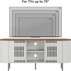 65 Inch TV Stand for TVs up to 75 Inch, Mid Century Modern Entertainment Center with Storage and Adjustable Shelves, Curved Profile Design,Media Console with Cable Management for Living Room, White - Image 9