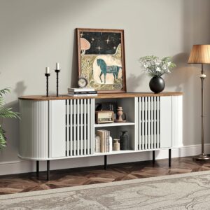 65 Inch TV Stand for TVs up to 75 Inch, Mid Century Modern Entertainment Center with Storage and Adjustable Shelves, Curved Profile Design,Media Console with Cable Management for Living Room, White - Image 10