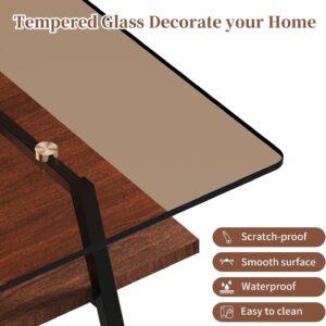 Modern Glass Coffee Table, Mid Century Small Coffee Table, Coffee Table for Living Room with Wood Shelves for Bedroom Living Room Reception Office - Image 8
