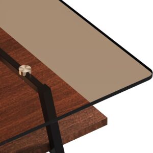 Modern Glass Coffee Table, Mid Century Small Coffee Table, Coffee Table for Living Room with Wood Shelves for Bedroom Living Room Reception Office - Image 9