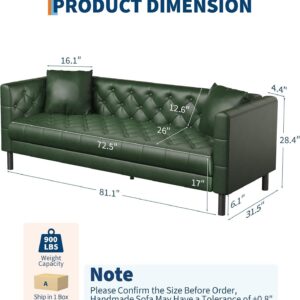 Garvee 81'' Leather Couch for Living Room,Chesterfield Couch, Green | Mid Century PU Leather Sofa with Plush Backrest & Deep Seat, Chesterfield 3 Seat Couch, Simple Assembly - Image 2