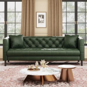 Garvee 81'' Leather Couch for Living Room,Chesterfield Couch, Green | Mid Century PU Leather Sofa with Plush Backrest & Deep Seat, Chesterfield 3 Seat Couch, Simple Assembly - Image 4