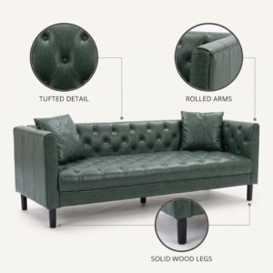 Garvee 81'' Leather Couch for Living Room,Chesterfield Couch, Green | Mid Century PU Leather Sofa with Plush Backrest & Deep Seat, Chesterfield 3 Seat Couch, Simple Assembly - Image 5