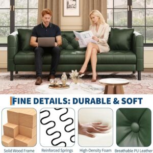 Garvee 81'' Leather Couch for Living Room,Chesterfield Couch, Green | Mid Century PU Leather Sofa with Plush Backrest & Deep Seat, Chesterfield 3 Seat Couch, Simple Assembly - Image 6