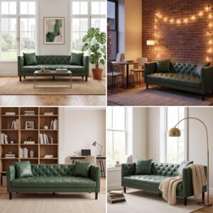 Garvee 81'' Leather Couch for Living Room,Chesterfield Couch, Green | Mid Century PU Leather Sofa with Plush Backrest & Deep Seat, Chesterfield 3 Seat Couch, Simple Assembly - Image 8