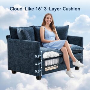 Loveseat Sofa Couch, Small Mini Compact 50" Love Seat 27" Deep Cloud Sofa Seat Washable Chenille Pillow for Apartment Bedroom Dorm Attic Studio Office Living Room Small Space 50-Blue - Image 3