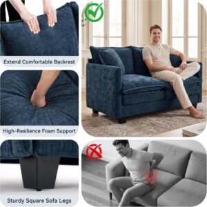 Loveseat Sofa Couch, Small Mini Compact 50" Love Seat 27" Deep Cloud Sofa Seat Washable Chenille Pillow for Apartment Bedroom Dorm Attic Studio Office Living Room Small Space 50-Blue - Image 7