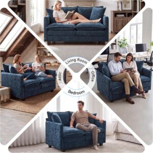 Loveseat Sofa Couch, Small Mini Compact 50" Love Seat 27" Deep Cloud Sofa Seat Washable Chenille Pillow for Apartment Bedroom Dorm Attic Studio Office Living Room Small Space 50-Blue - Image 8