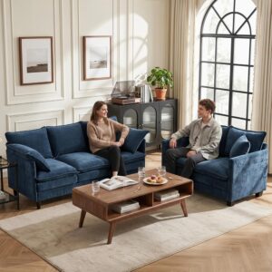 Loveseat Sofa Couch, Small Mini Compact 50" Love Seat 27" Deep Cloud Sofa Seat Washable Chenille Pillow for Apartment Bedroom Dorm Attic Studio Office Living Room Small Space 50-Blue - Image 9