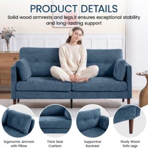 72" Loveseat Sofa Couches for Living Room, Blue Chenille 2-Seater Couch | Modern Comfy Deep Seat Love Seat for Small Spaces Apartment Bedroom Office - Image 4