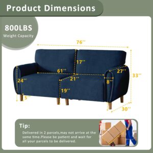 76" Sofa Couch for Living Room,Small Modern Loveseat,Chenille Loveseat Sofa for Bedroom,Office and Small Space.（Blue） - Image 8