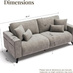 85" Loveseat Sofa, Chenille Couch with Deep Seat, Light Grey | Clean-look modern couch with 4 pillows, hidden side pockets, easy assembly for living rooms, apartments, and offices - Image 2