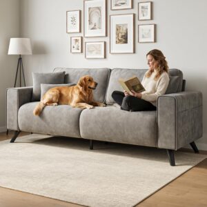 85" Loveseat Sofa, Chenille Couch with Deep Seat, Light Grey | Clean-look modern couch with 4 pillows, hidden side pockets, easy assembly for living rooms, apartments, and offices - Image 3
