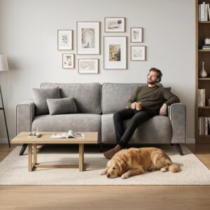 85" Loveseat Sofa, Chenille Couch with Deep Seat, Light Grey | Clean-look modern couch with 4 pillows, hidden side pockets, easy assembly for living rooms, apartments, and offices - Image 4