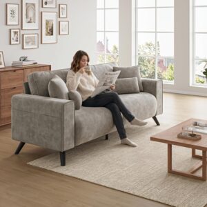 85" Loveseat Sofa, Chenille Couch with Deep Seat, Light Grey | Clean-look modern couch with 4 pillows, hidden side pockets, easy assembly for living rooms, apartments, and offices - Image 5