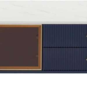Modern Navy Blue Coffee Table with 2 Glass Door Storage, 4 Drawers, Gold Metal Legs, and Multi-Color Lighting in 47.2'' - Image 8