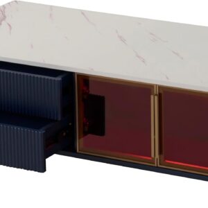 Modern Navy Blue Coffee Table with 2 Glass Door Storage, 4 Drawers, Gold Metal Legs, and Multi-Color Lighting in 47.2'' - Image 9