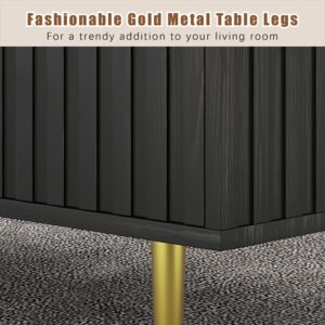 HedoAjim Modern Coffee Table with Storage with 2 Big Drawers, Black Rectangle Coffee Table for Living Room, Wooden Fluted Table Accent Tea Table for Living Room Apartment Small Space - Image 3