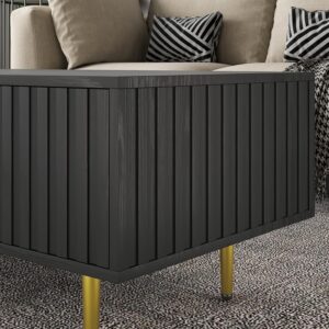 HedoAjim Modern Coffee Table with Storage with 2 Big Drawers, Black Rectangle Coffee Table for Living Room, Wooden Fluted Table Accent Tea Table for Living Room Apartment Small Space - Image 4