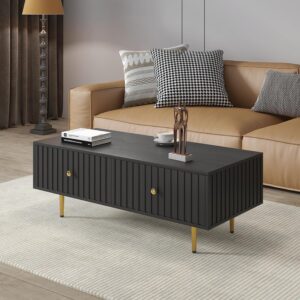 HedoAjim Modern Coffee Table with Storage with 2 Big Drawers, Black Rectangle Coffee Table for Living Room, Wooden Fluted Table Accent Tea Table for Living Room Apartment Small Space - Image 7
