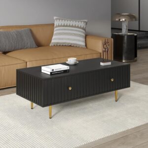 HedoAjim Modern Coffee Table with Storage with 2 Big Drawers, Black Rectangle Coffee Table for Living Room, Wooden Fluted Table Accent Tea Table for Living Room Apartment Small Space - Image 8