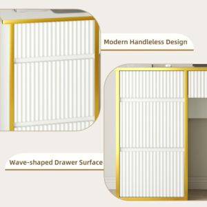4 EVER WINNER 47-Inch Fluted Computer Desk with 4 Drawers, White and Gold | Compact Home Office Desk with 4 Storage Drawers, Including a Deep File Drawer, White and Gold Desk for Bedroom, Small Spaces - Image 4