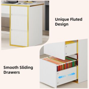 4 EVER WINNER 47-Inch Fluted Computer Desk with 4 Drawers, White and Gold | Compact Home Office Desk with 4 Storage Drawers, Including a Deep File Drawer, White and Gold Desk for Bedroom, Small Spaces - Image 5
