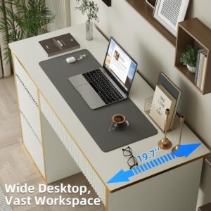 4 EVER WINNER 47-Inch Fluted Computer Desk with 4 Drawers, White and Gold | Compact Home Office Desk with 4 Storage Drawers, Including a Deep File Drawer, White and Gold Desk for Bedroom, Small Spaces - Image 6
