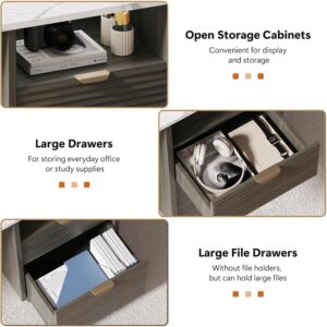 MaverickFurni Office Desk with Drawers, 47 Inch Computer Desk with 2 Storage Drawers, Fluted Writing Desk with Gold-Tone Handles for Bedroom, Faux Marble, Gray - Image 3