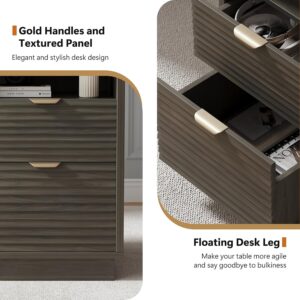 MaverickFurni Office Desk with Drawers, 47 Inch Computer Desk with 2 Storage Drawers, Fluted Writing Desk with Gold-Tone Handles for Bedroom, Faux Marble, Gray - Image 6