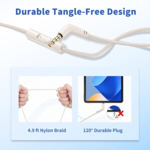 Wired Headphones with Microphone for School, 3.5mm Corded Headphones, Beige | Wired Over Ear Foldable Plug in Headphones, 4.9ft Tangle-Free Nylon Cord for School, Tablet, Laptop, MP3/4, Airplane Travel - Image 3