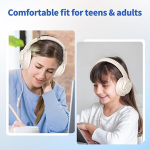Wired Headphones with Microphone for School, 3.5mm Corded Headphones, Beige | Wired Over Ear Foldable Plug in Headphones, 4.9ft Tangle-Free Nylon Cord for School, Tablet, Laptop, MP3/4, Airplane Travel - Image 4