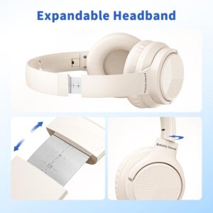 Wired Headphones with Microphone for School, 3.5mm Corded Headphones, Beige | Wired Over Ear Foldable Plug in Headphones, 4.9ft Tangle-Free Nylon Cord for School, Tablet, Laptop, MP3/4, Airplane Travel - Image 7