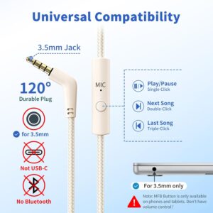 Wired Headphones with Microphone for School, 3.5mm Corded Headphones, Beige | Wired Over Ear Foldable Plug in Headphones, 4.9ft Tangle-Free Nylon Cord for School, Tablet, Laptop, MP3/4, Airplane Travel - Image 8