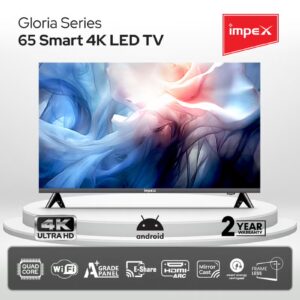Impex 65 Inch 4K UHD Smart LED TV - 3840x2160 Resolution, Latest Android Version, Quad Core, Frameless Slim Television, A+ Panel, Wi-Fi, 3 HDMI, 2 USB, RJ45, E- Share Screen Share, Smart Energy Saving, 2 Year Warranty - Gloria 65 UHD Smart, Black GLORIA 65 UHD SMART Black - Image 9