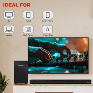 Honeywell Trueno U3000 160W Soundbar with Subwoofer, 2.1 Channel Sound, 57.15 mm*4 Drivers, Bluetooth V5.0+EDR,with Remote,EQ Mode,5 Play Modes-BT,Aux,USB,Optical & HDMI-2Years WARRANTY - Image 3