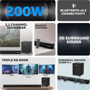 Honeywell Trueno U3000 160W Soundbar with Subwoofer, 2.1 Channel Sound, 57.15 mm*4 Drivers, Bluetooth V5.0+EDR,with Remote,EQ Mode,5 Play Modes-BT,Aux,USB,Optical & HDMI-2Years WARRANTY - Image 11