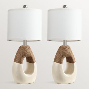 19'' Small Boho Table Lamps for Bedroom Set of 2, Farmhouse Rattan Bedroom Lamps for Living Room Rustic Home Decor, Nightstand Bedside Lamps for Sofa Table Entry Way, Suitable for Small Places - Image 2