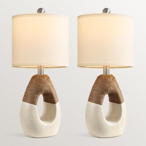 19'' Small Boho Table Lamps for Bedroom Set of 2, Farmhouse Rattan Bedroom Lamps for Living Room Rustic Home Decor, Nightstand Bedside Lamps for Sofa Table Entry Way, Suitable for Small Places - Image 3