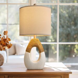 19'' Small Boho Table Lamps for Bedroom Set of 2, Farmhouse Rattan Bedroom Lamps for Living Room Rustic Home Decor, Nightstand Bedside Lamps for Sofa Table Entry Way, Suitable for Small Places - Image 4