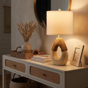 19'' Small Boho Table Lamps for Bedroom Set of 2, Farmhouse Rattan Bedroom Lamps for Living Room Rustic Home Decor, Nightstand Bedside Lamps for Sofa Table Entry Way, Suitable for Small Places - Image 7