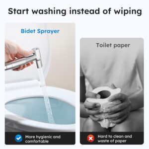 Arofa Handheld Bidet Sprayer, Bidet Attachment for Toilet, Brushed Nickel | Adjustabel Water Flow, Leak-Free Hose, 7/8" T-valve, Fits Two-Piece Toilet, Feminine/Baby Wash, Easy Install, Stainless Steel - Image 5