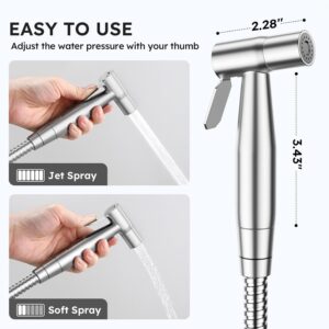Arofa Handheld Bidet Sprayer, Bidet Attachment for Toilet, Brushed Nickel | Adjustabel Water Flow, Leak-Free Hose, 7/8" T-valve, Fits Two-Piece Toilet, Feminine/Baby Wash, Easy Install, Stainless Steel - Image 6
