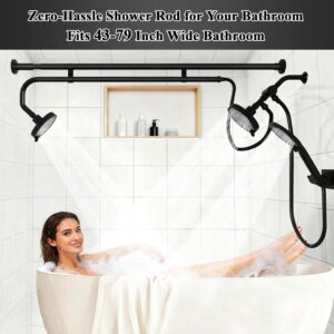 Tandem Shower Head, Dual Shower Head with Handheld for Two People | 3 Shower Heads No-Drill Installation 43–79 In Adjustable Support Bar and 180° Sprayers for Couples and Shared Bathrooms - Image 4